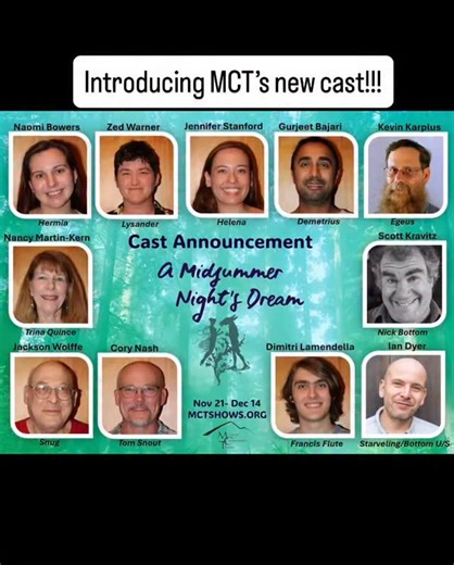 Meet the cast of MCT’s production of “A Midsummer Night’s Dream” by William Shakespeare, Directed by Stephen Phillips. Tickets go on sale to the public on Oct 31st. Season ticket holders can get their guest tickets now at: MCTshows.org The show will be at Park Hall in Ben Lomond. | Mountain Community Theater