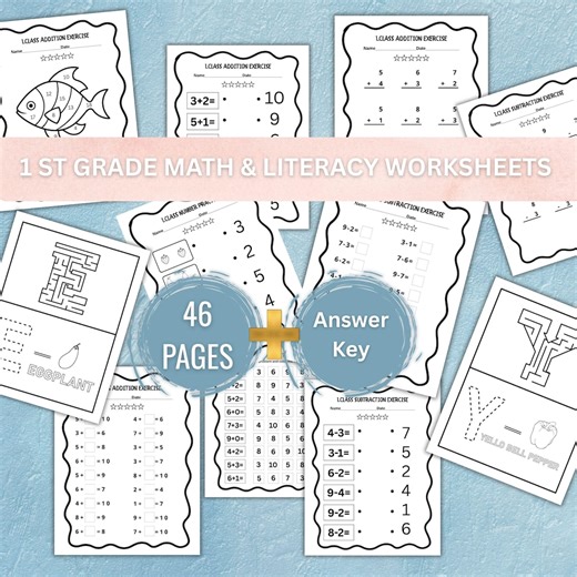 1st Grade Math & Literacy Worksheets | Homeschool Printable (PDF Download) - Etsy UK