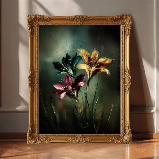 Moody Floral Abstract Print, Dark Botanical Elegant Flower Canvas Decor - Etsy