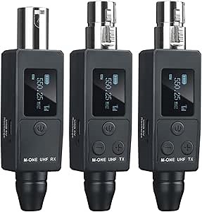 UHF Wireless XLR Transmitter Receiver 20-Channel, 48V Phantom Power, 50M/164FT Range, 1-to-2, Plug & Play for Dynamic/Condenser Mics, Guitar/Bass, Instrument Live Performance