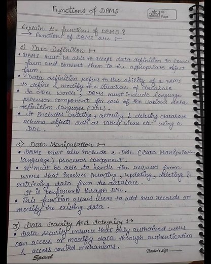 Functions of DBMS //handwritten notes //bsc 3rd year 5th Semester #computerscience #important topic