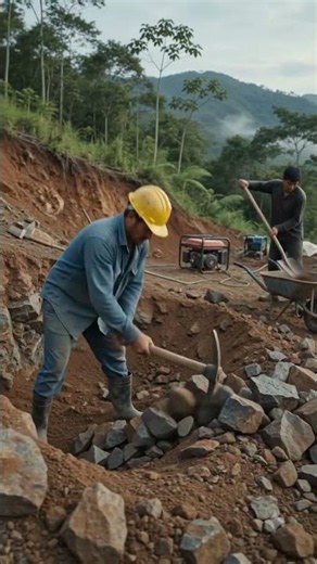 Gold Mining Operations in the Mountain: A Day of Extraction and Hard Work
