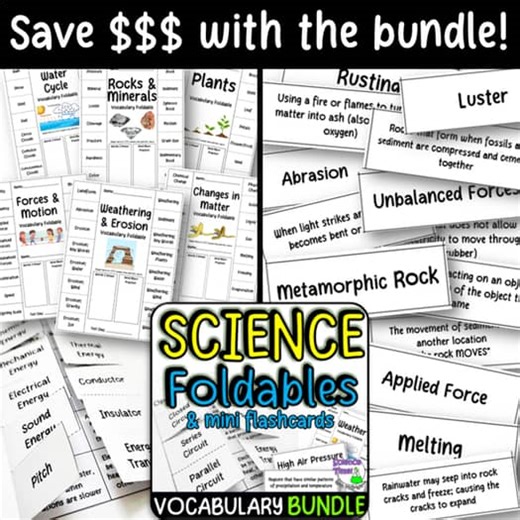 Resources Vocabulary Science Study Foldable and Mini Flashcards