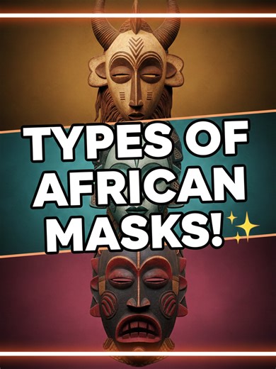 Types of African Masks and Their Meanings Animal masks: Represent qualities people admire. Feminine masks: Show beauty ideals and health Ancestor masks: Used at funerals or ceremonies Hybrid masks: Combine human and animal features #AfricanMasks #AfricanCulture #africahistory #wondersofafrica