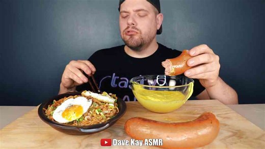 ASMR Mukbang Cheesy Ramen, Kielbasa Sausage & Cheese Sauce ¦ Dave Kay ASMR