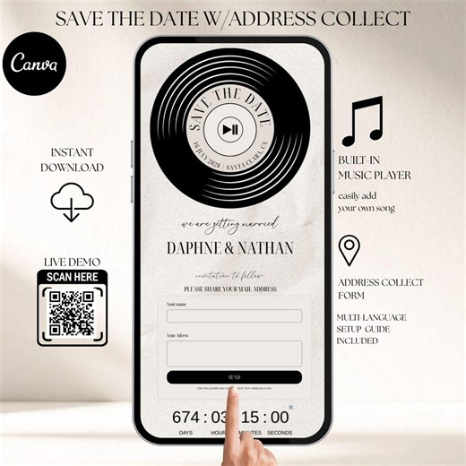 Vinyl Record Save the Date Website Template, Adress Collect, Add Music, Countdown, Address Collect Form - Etsy