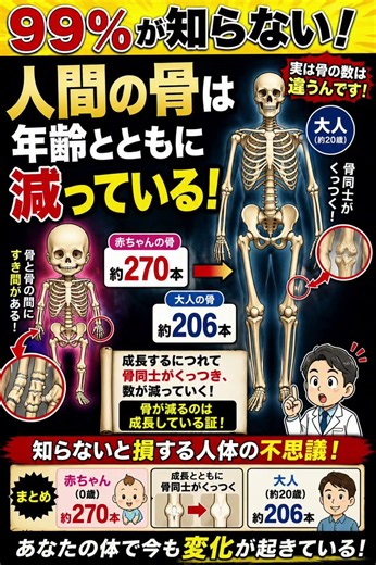 【人体雑学】99%が知らない！人間の骨は減っている