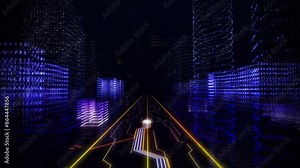 Futuristic Code Virtual Intelligence Animation Of A Matrix City Road. Futuristic Binary Code Lines In A Neon Sci-fi Cyberspace. Futuristic Software Digital Code Of Appearing Word Core. Stock Video