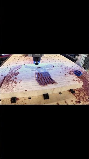 CNC Cutting the Stars in an Eagle and Flag Cutting Board
