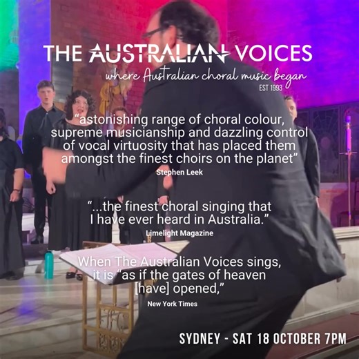 For more than 30 years, The Australian Voices have been shaping the sound of Australian choral music — commissioning over 500 works and championing the creativity of Australian composers. This October, they bring Sydney a program alive with brand-new commissions from 2025, continuing the journey they began in 1993. Renowned worldwide for their vocal virtuosity, rich colour and expressive depth, The Australian Voices deliver performances that are as breathtaking as they are groundbreaking. From s