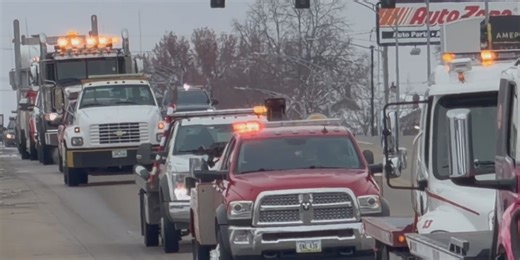 Dozens of tow truck drivers and first responders join funeral procession for fallen tow truck operator