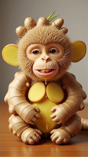 Cute Ginger Monkey Baby Eating Ginger | Crunchy ASMR Bite