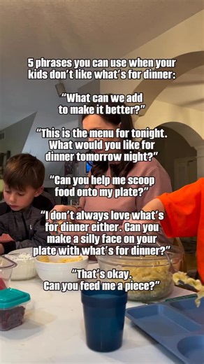 Alexandra Turnbull on Instagram: "SAVE + SHARE for the next dinnertime meltdown 🍽️ Dinner doesn’t have to turn into a power struggle. When your kid doesn’t love what’s on the plate, we don’t need guilt, pressure, or “just one more bite.” We can use language that keeps trust at the table and helps kids feel safe around food. These are the kinds of things I say instead—because connection > control, and dinner is already chaotic enough. You’re not raising a “picky eater.” You’re raising a h