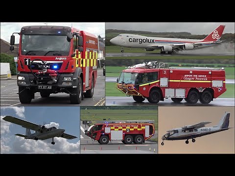 Airport fire trucks responding! Emergency vehicles and plane spotting in the UK