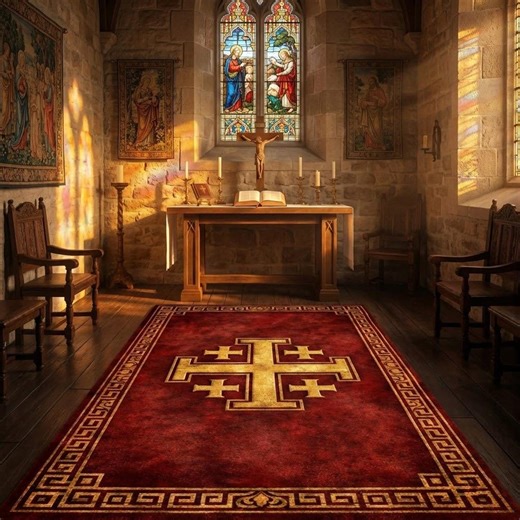 Jerusalem Cross Prayer Rug, Christian Kneeler, Catholic Gift, Medieval Gothic Decor, Red Gold Crusader Mat, Religious Art, Non Slip Carpet - Etsy