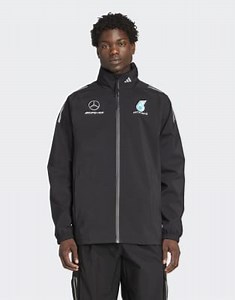 adidas performance Mercedes - amg petronas formula one team mechanics rain jacket in black / reflective silver | ASOS