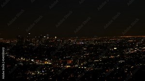 Downtown Los Angeles at night with traffic in California USA shot in 4k high resolution