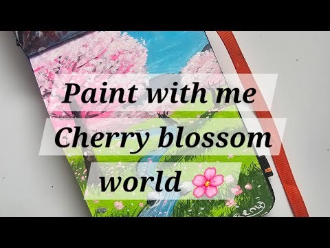 Paint With Me: A Dreamy Cherry Blossom Stream 🌸 | Relaxing Gouache Mini Landscape