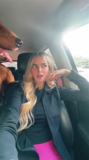 Blonde Woman and Dog Enjoying Car Ride