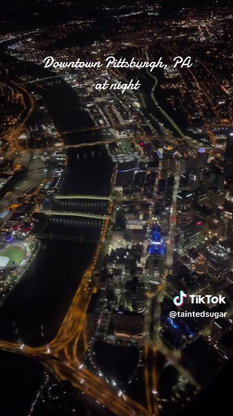 Flyover of Downtown Pittsburgh at Night