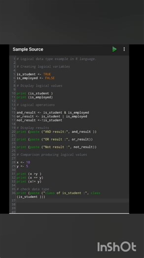 Logical data type example in R language.#rprogramming #programming #pythonprogramming #cprogramming