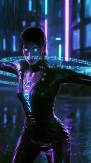 Cyberpunk Hacker Girl: Blue Eyes & Data Sword 🔥🌧️