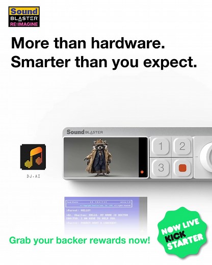 9.6K views | ✨ Build your own apps with superuser access  AI DJ that generates music from your theme ️ Retro DOS gaming on-device 列 Sound Blaster Parrot + Dr. Sbaitso, reborn with AI��  Live now on Kickstarter!�  Access rewards before they’re gone: | Creative Labs | Facebook