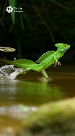 Le lézard fuit en courant… sur l’eau 😳 il peut marcher sur l'eau !