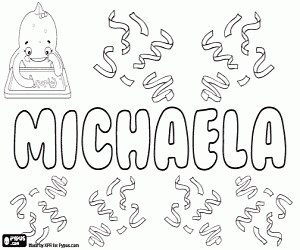 Michaela, feminine name coloring page printable game