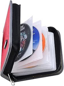 CD Wallet DVD Case, 36 Capacity Media Case Storage Holder Organizer Wallet, 36 Capacity (Red)