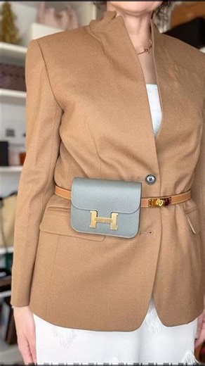 Hermes Constance Slim Compact Gris Meyer Leather Gold Hardware Wallet with Pouch Belt Bag #hermes