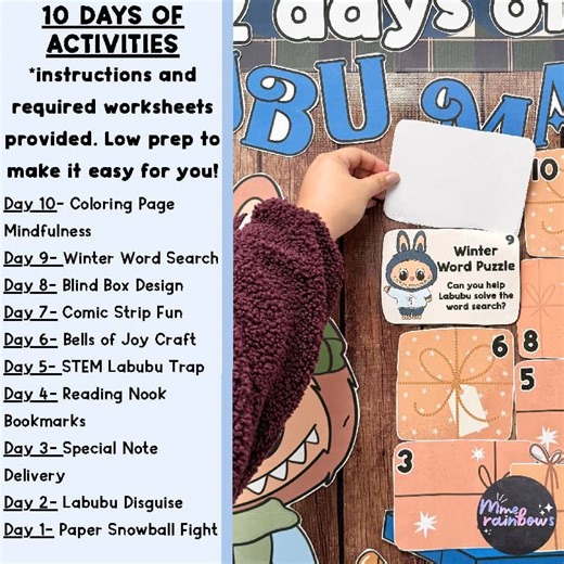 10 days Winter/Holiday Countdown | Labubu inspired | English, French, Spanish