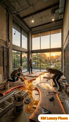 From Concrete to Glowing Lava Floor 😱 Epoxy Resin Magic#KMLuxuryFloors