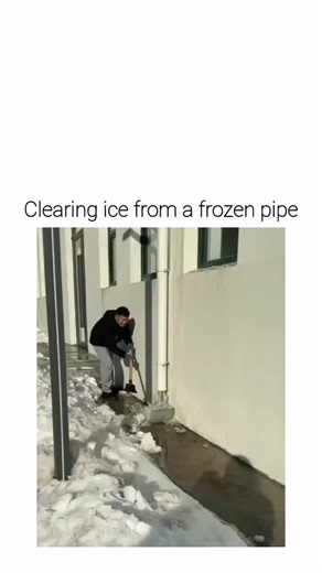 @user_missinng on Instagram: "The post showcases a 41-second video of a man in winter gear wielding a pickaxe to dismantle a towering ice dam around a drainpipe, culminating in water flow and amassing 12 million views for its hypnotic, chunk-by-chunk destruction. Shared by @interesting_aIl on 1 February 2025, the clip originates from TikTok's @chillclipcorner , illustrating manual de-icing common in sub-zero regions like northern China, where such blockages threaten building integrity. Viewer re
