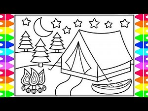 How to Draw a Camping Tent for Kids 💙💜⭐️ Camping Tent Drawing | Camping Tent Coloring Pages