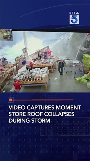 Video captures moment store roof collapses during storm
