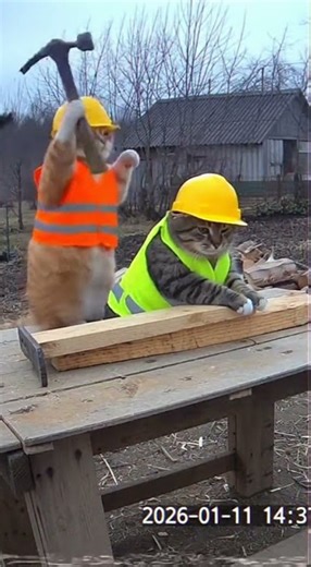 Cat Construction FAIL Gone Wrong 😹 #cctv #funny #viral #cats #pets
