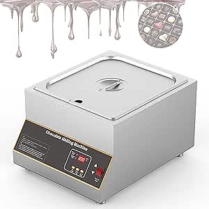 Professional Chocolate Melting Pot,500W Digital Control Electric Chocolate Melter Fondue,20 Lbs Chocolate Tempering Machine,Stainless Steel,Dry Burning,Commercial Warmer,1-Tank