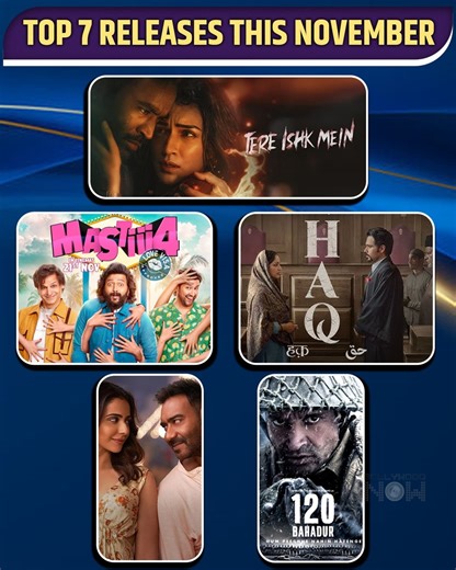 In this video, we take you through 7 major Hindi films releasing this November — including Imran Hashmi and Yami Gautam’s Haq, Ajay Devgn and Rakul Preet Singh’s De De Pyaar De 2, Dhanush and Kriti Sanon’s Tere Ishq Mein, and Farhan Akhtar’s 120 Bahadur.Get ready for an amazing mix of drama, romance, action, and emotion — all coming your way on the big screen! #NovemberReleases #BollywoodMovies #UpcomingFilms #HindiCinema #DeDePyaarDe2 #TereIshqMein #120Bahadur #Haq #AjayDevgn #KritiSanon #YamiG