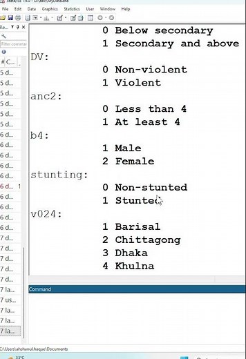 'label list' Command in Stata to view the value label for category variable