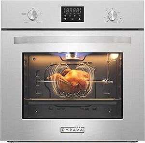Empava 24" Single Gas Wall Oven Bake Broil Rotisserie Functions with Digital Timer and Convection Fan in Stainless Steel