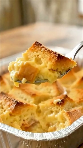 Warm, custard-soaked bread pudding — golden, creamy, and made with just 4 ingredients! 🍞🍮✨
