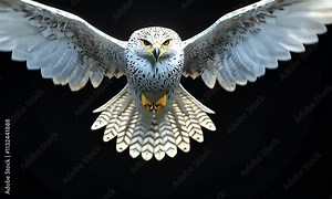 Majestic Gyrfalcon in Flight: A breathtaking close-up of a Gyrfalcon with wings spread wide against a black background. Stock Video