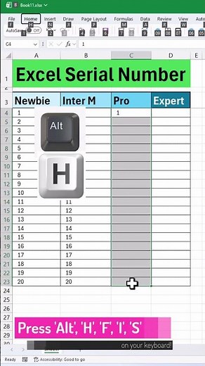 How to Auto Add 1, 2, 3 in Excel Using Formula - Adding sequential numbers in excel #shorts #excel