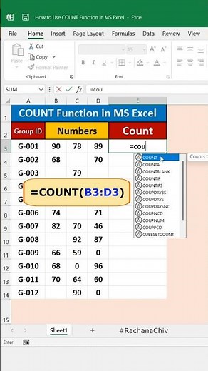 How to Use COUNT Function in Excel #short #excel #excelbasic