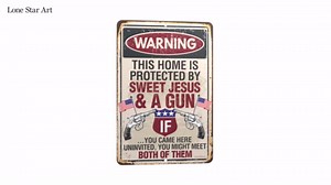 Sweet Jesus and a Gun - Funny Home Decor and Patio Wall Display, American Flag and Gun Sign, No Trespassing Signage, Patriotic Gift for Gun Enthusiast, 8x12 Use Indoors or Outdoors Durable Metal Sign