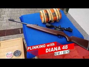 PLINKING with DIANA 48 spring airgun 6,35/.25 - 50 M / 55 YD Luftgewehre (4K)