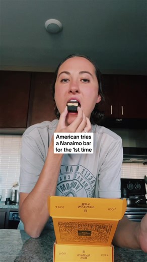 A friend brought these Nanaimo bars back from Canada for us after he learned that the rest of the world doesn’t have them! I had never even heard of them before but now I’m officially a fan! I was expecting almost like an oreo flavor out of the bottom just based on how it looked but it’s so rich and coconutty! Also, sorry for talking with my mouth full. 🙃 #nanaimobars #nanaimobar #nanaimobc #foodiegifts #foodielovelanguage #americantriescanadianfoods