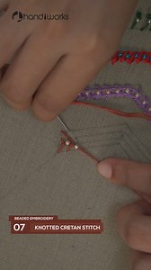 17K views · 682 reactions | Knotted Cretan Stitch with Beads #threadandbeads | #embroiderytechniques | #beadedstitch #embroiderytutorial | HandiWorks | Facebook