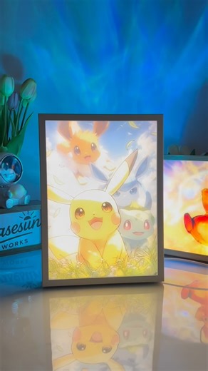 Basesunworks on Instagram: "”Pikachu, I Choose You!“ ⚡️ The Light of Childhood Healing, Pika-God Has Arrived! #pokemon #Pikachu #LightBox #LightPainting #AnimeArt #giftideas #ledframe"